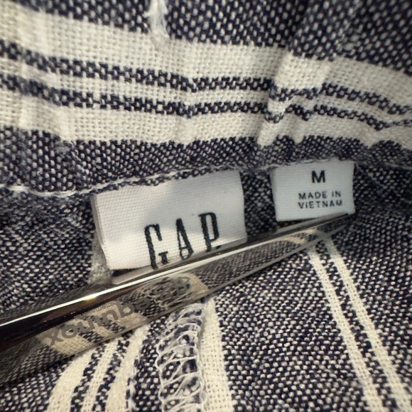 Linen Blend Wide Leg Pants M Blue White Stripes Drawstring Waist Pockets Coastal - Picture 5 of 9